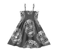 ODAWA Skulls Robe d'été légère pour fille Noir, Noir/tête de mort, 3 ans