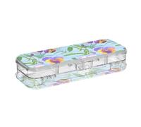 ODAWA Trousse à crayons en plastique rigide transparent avec motif de pensées aquarelles et fleurs bleues double couche pour enfants 21,1 x 7,6 x 4,8 cm (L x l x H)