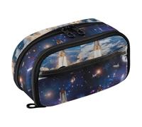 ODAWA Trousse à crayons Space Star Cloud à double fermeture éclair avec plusieurs compartiments de rangement, 21,1 x 7,9 x 12,4 cm