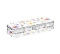 ODAWA Trousse de rangement pour stylos rigides avec couvercle et fermeture à pression Motif fleurs sauvages aquarelle 21,1 x 7,6 x 4,8 cm (L x l x H)