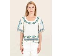 Odd Molly T-shirt 'The Plate' beige clair / bleu / bleu foncé / vert, Taille XS