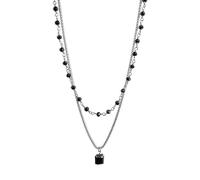 OdDdot Ancien Argent Double Couche Pierre Noire Carrée Pendentif Collier Titane Acier Femmes Bijoux Personnalisé Tendance Ins Collier
