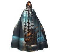 OdDdot Cape de carnaval imprimée bateau de pirate fantastique, cape à capuche pour adulte, costume de sorcière pour homme et femme, costume de cosplay