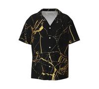 OdDdot Chemise boutonnée à manches courtes pour homme avec imprimé marbre noir et doré, Noir , M