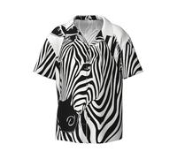 OdDdot Chemise habillée à imprimé zèbre pour homme, coupe ajustée, manches courtes, décontractée, chemise boutonnée, Noir , XXL