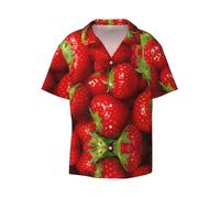 OdDdot Chemise habillée à manches courtes pour homme avec imprimé fraises rouges et coupe ajustée, Noir , XXL