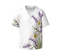 OdDdot Chemise habillée à manches courtes pour homme avec imprimé lavande et marguerites, Noir , M