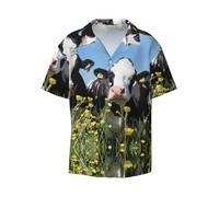 OdDdot Chemise habillée à manches courtes pour homme avec imprimé vache noire et blanche, Noir , XL