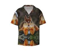 OdDdot Chemise habillée amusante à imprimé écureuil pour homme, coupe ajustée, manches courtes, décontractée, chemise boutonnée, Noir , XL