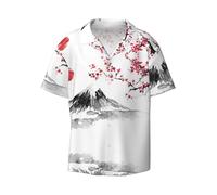 OdDdot Chemise habillée japonaise à manches courtes pour homme avec imprimé soleil rouge et coupe ajustée, Noir , S