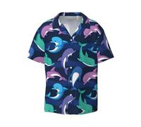 OdDdot Chemise habillée pour homme à imprimé dauphin - Coupe ajustée - Manches courtes - Décontractée - Chemise boutonnée, Noir , XXL