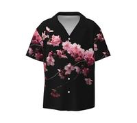 OdDdot Chemise habillée pour homme avec imprimé fleurs de cerisier japonaises - Coupe ajustée - Manches courtes - Décontractée - Chemise boutonnée, Noir , XXL