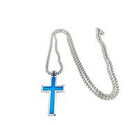 OdDdot Double Couche Bleu Acier Inoxydable Minimaliste Croix Collier pour Hommes Femmes Saint-Valentin Casual Holiday Birthday Bijoux