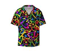 OdDdot Gay Pride Chemise habillée pour homme Imprimé arc-en-ciel Coupe ajustée Manches courtes Casual Business Chemise boutonnée, Noir , L