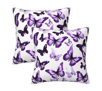 OdDdot Lot de 2 housses de coussin carrées douces avec imprimé papillons blancs et violets pour salon, canapé, canapé