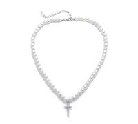 OdDdot Punk Imitation Perle Perle Chaîne Croix Pendentif Collier pour Hommes Hiphop Léger Bijoux de Luxe Casual Party Collier Préféré