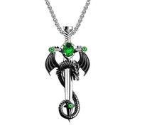 OdDdot Unisexe Retro Dragon avec épée croisée Hip Hop Pendentif Collier personnalisé Saint-Valentin Lumière de Noël Bijoux de Luxe