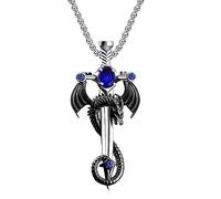 OdDdot Unisexe Retro Dragon avec épée croisée Hip Hop Pendentif Collier personnalisé Saint-Valentin Lumière de Noël Bijoux de Luxe