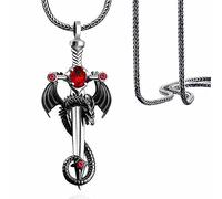 OdDdot Unisexe Retro Dragon avec épée croisée Hip Hop Pendentif Collier personnalisé Saint-Valentin Lumière de Noël Bijoux de Luxe