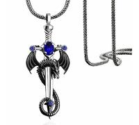 OdDdot Unisexe Retro Dragon avec épée croisée Hip Hop Pendentif Collier personnalisé Saint-Valentin Lumière de Noël Bijoux de Luxe