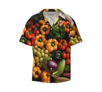 OdDdot Variété de légumes frais et fruits imprimés chemises habillées pour hommes chemise athlétique coupe ajustée manches courtes décontractée d'affaires chemise boutonnée, Noir , L