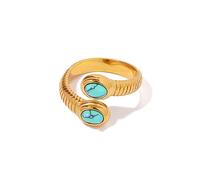 OdDdot Vintage Pierre Naturelle Fil Ouvert Turquoise 18k Or Plaqué Serpent Bague Charme Simple Casual Bijoux Élégant Bague Élégante Cadeau