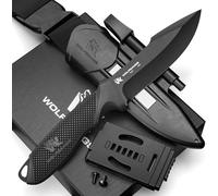 ODENWOLF W3 Couteau de survie avec allume-feu - Lame fixe en acier D2 monobloc - Couteau de bushcraft premium + étui - Idéal outdoor, camping, forêt (Argent)