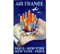 Odeon Musee Air France Affiche Air France Paris-New-York-Paris A.Dehedin 1950 Reproduction 50 X 70 cm