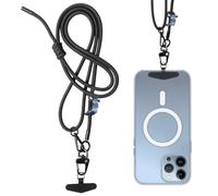 Oderra Cordon Telephone Portable, Tour de Cou Telephone, Universelle Laniere Bandouliere Telephone Portable, Réglable Poignet Laniere, avec Porte-Clés, Patch, Pendentif en Silicone (Noir)