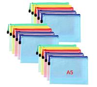 Oderra Pochette Plastique A5, 15PCS Pochette Zippée, 5 Couleurs | PVC Mesh Zipper Pochette Rangement Wallet, Ranger Papiers petits Objets des Fournitures, Cosmétiques et Accessoires de Voyage