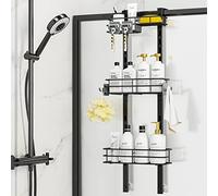 ODesign Panier de douche réglable sur la porte avec 4 crochets, antirouille à 3 niveaux avec ventouses, noir