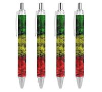 ODHHGDF Lot de 4 stylos à bille rétractables avec drapeau rasta rouge, jaune, vert, stylos d'écriture pour homme et femme, 0,5 mm, encre noire