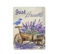 ODHHGDF Plaque en métal rustique - Décoration murale lavande et oiseau - Images de fleurs violettes - Impressions florales de lavande rustique - 30,5 x 40,6 cm