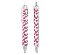ODHHGDF Stylo à bille rétractable portable avec motif fraises - Stylo à bille noir - Stylos de travail pour fournitures de bureau et cadeaux