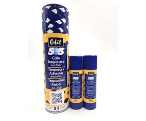 Odif - Colle Temporaire pour Tissu 505 lot- 1 Spray 250ml + 2 stick 36gr - Idéale pour le Patchwork, Broderie et Couture - Sans Acide, Certifiée ECO PASSPORT OEKO-TEX - Fabriquée en France