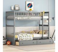 odikalo Lit superposé 90 x 200 cm, lit pour enfant, lits superposés avec tiroirs, lits convertibles, gris (matelas non inclus)