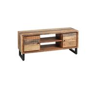 ODILON - Meuble TV 2 Portes Acier et Bois Massif - Altobuy Noir