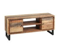 ODILON - Meuble TV 2 Portes Acier et Bois Massif - Altobuy Noir