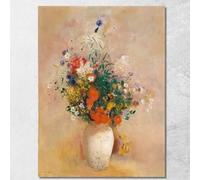 Odilon Redon, ord85 Vase de fleurs à fond rose, tableau imprimé sur toile, encadré, prêt à accrocher, assemblé à la main, 50 x 70 cm
