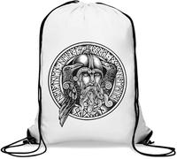 Odin Circle Crow Mythologie nordique Viking God Sac de gym décontracté avec cordon de serrage Blanc