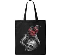 Odin Raven Sac fourre-tout en coton écologique Motif tête de mort et corne Noir, Noir , Taille unique