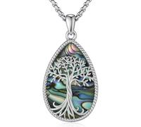 Odinstone Collier arbre de vie en argent 925 pendentif arbre de famille en forme de goutte d'eau Bijoux en coquillage Abalone Fête des mères Anniversaire Anniversaire Cadeaux pour femmes Maman