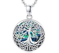 Odinstone Collier Arbre de vie en Argent 925 Pendentif Arbre de vie Collier Familial Celtique Bijoux en Coquillage Abalone pour Femmes Cadeaux pour Maman