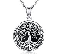 Odinstone Collier Arbre de vie en Argent 925 Pendentif Arbre de vie Collier Familial Celtique Bijoux en Obsidienne pour Femmes Cadeaux pour Maman