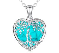 Odinstone Collier Arbre de vie en argent 925 Pendentif Arbre de vie Cœur turquoise Collier Mère Enfant Famille Bijoux pour femmes Cadeaux pour maman Fils Fille