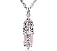 Odinstone Collier Arbre en Cristal Pendentif Arbre Fil Enroulé Collier Pierre Naturelle Hexagonal de Guérison Reiki Spirituel Quartz Rose Bijoux Cadeau pour Femme