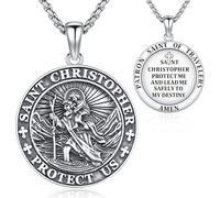 Odinstone Collier en argent sterling 925 pour homme Saint Michel/Saint Christophe avec chaîne en acier inoxydable, 25mm x 25mm, Argent sterling