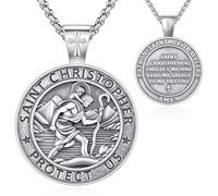 Odinstone Collier en argent sterling 925 pour homme Saint Michel/Saint Christophe avec chaîne en acier inoxydable, 25mm x 25mm, Argent sterling