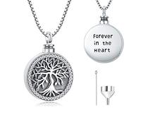 Odinstone Collier en Cendre Femme, Pendentif Arbre de vie Bijoux de crémation pour cendres Argent Sterling 925 Pendentif médaillon commémoratif avec kit de remplissage- Pour toujours dans mon coeur