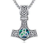 Odinstone Collier marteau de Thor en argent sterling 925, pendentif Viking, chaîne pour hommes, ormeau, nœud celtique, amulette, mythologie nordique, bijoux Viking pour femmes